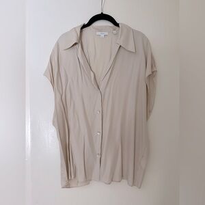 VINCE Women's Neutral Silk Blend Cap Sleeve Button Front Collared Blouse XL